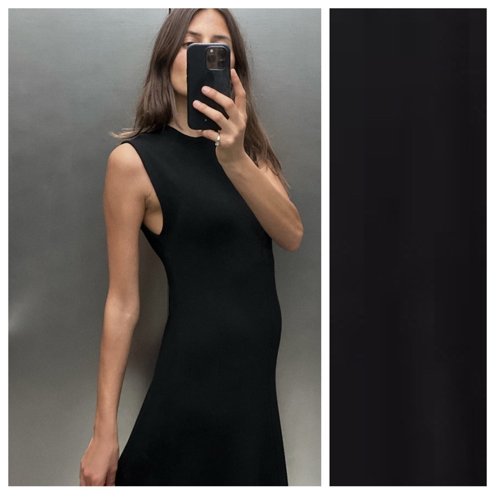 NWT. Zara Black Viscose Blend Knit Sleeveless Midi Dress. Size S. - Picture 3 of 8